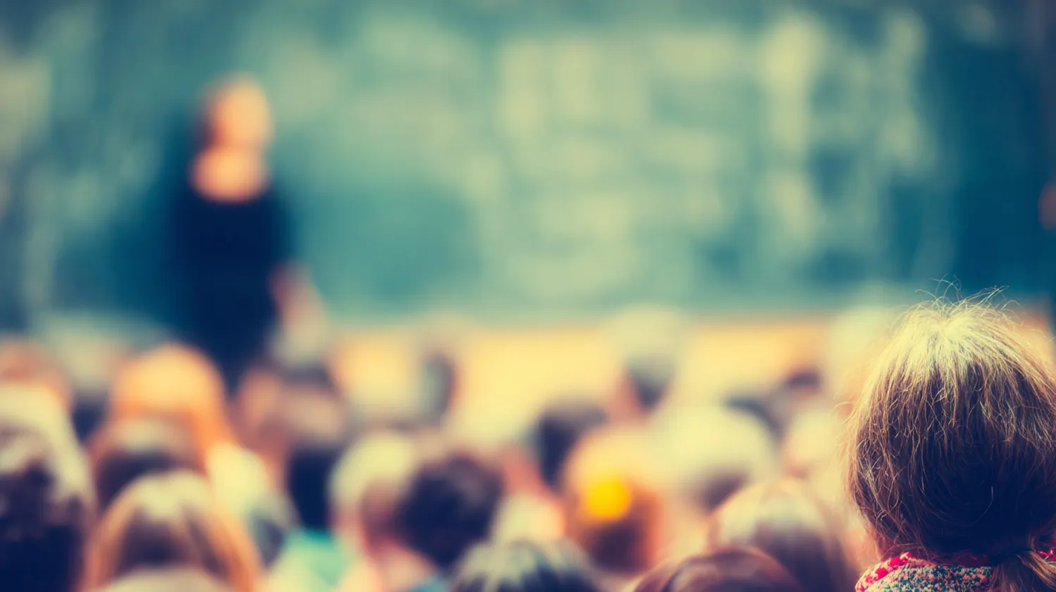 Soft-focus view of a college classroom