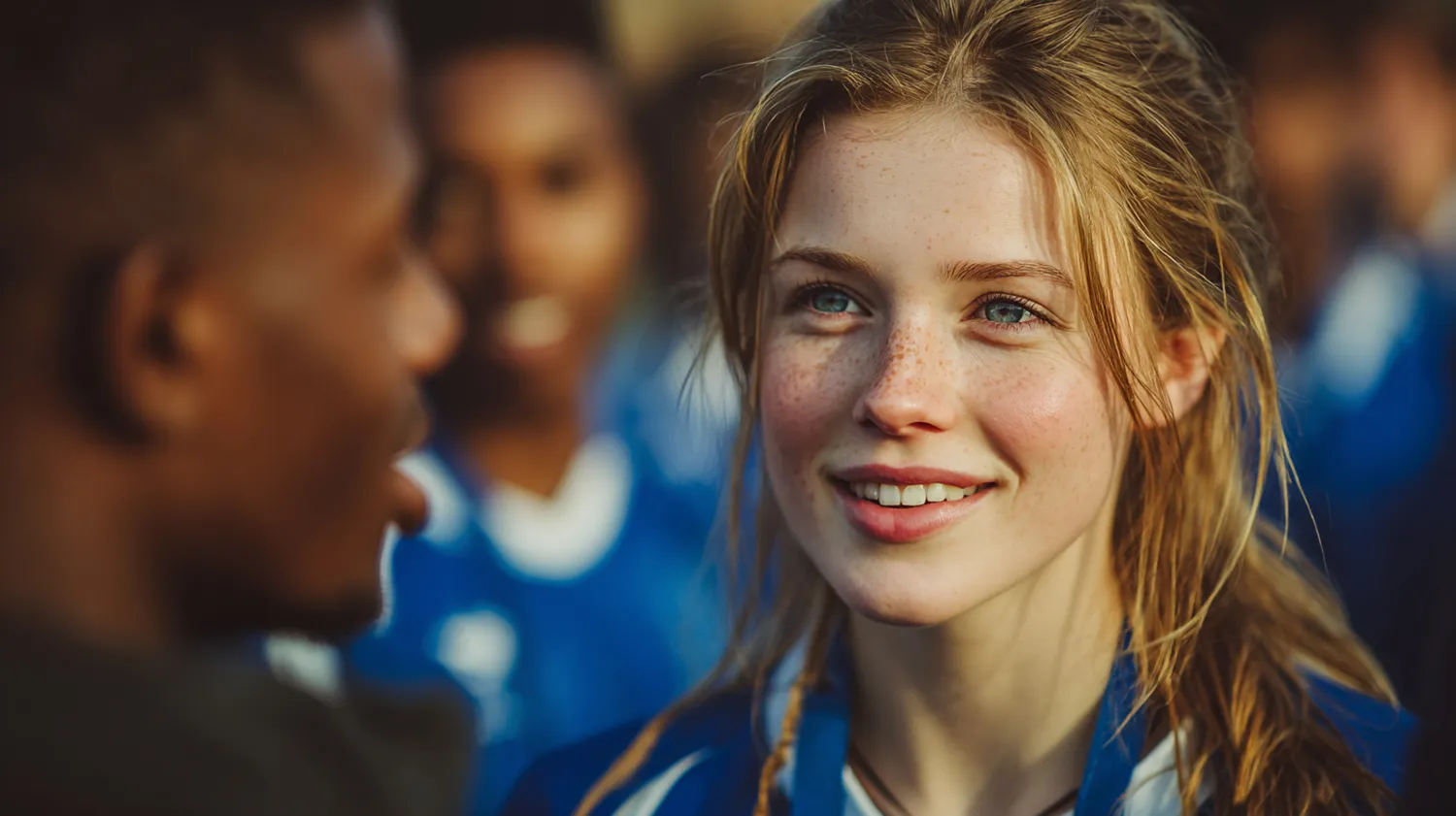 Diverse group of high school athletes posing together for team portrait