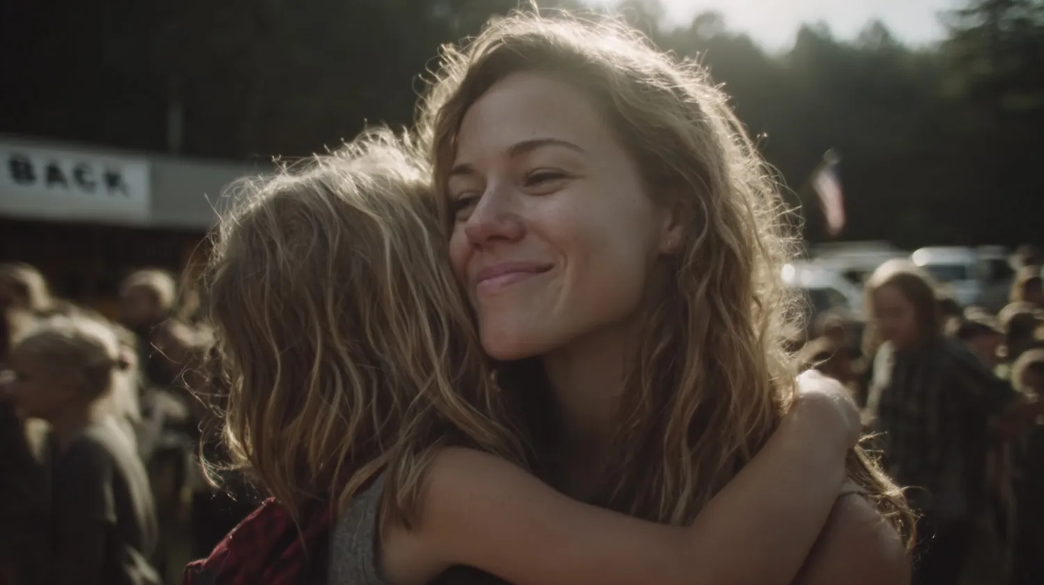 Mother and daughter sharing an emotional moment before school