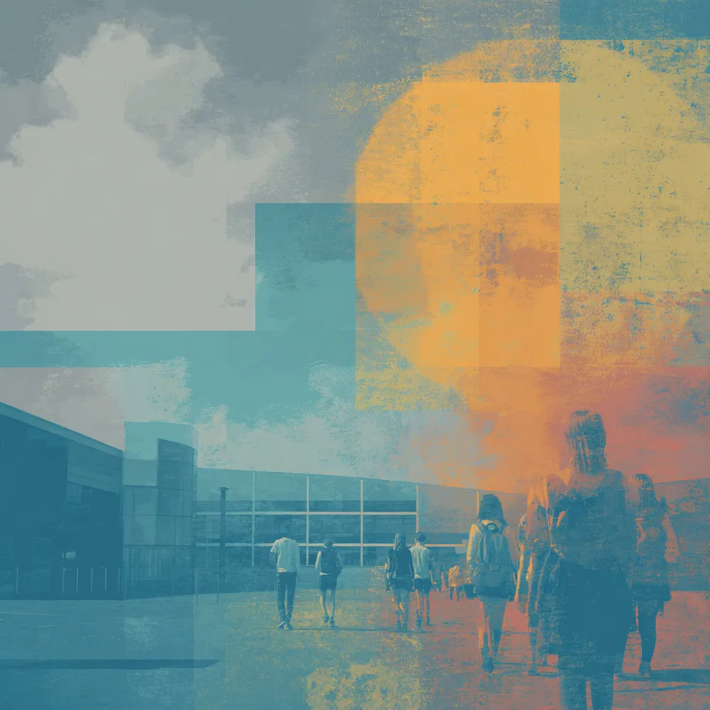 Students at school entrance